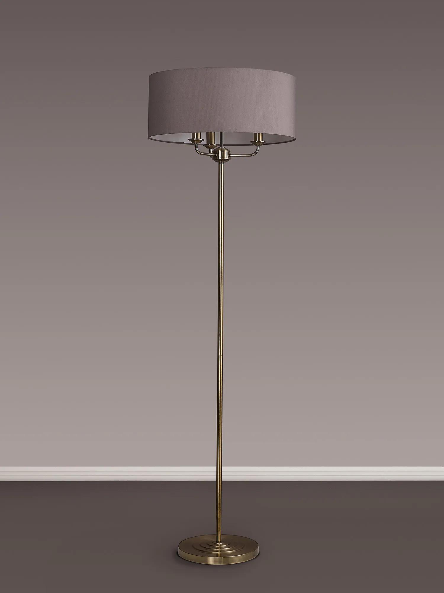 Banyan 45cm 3 Light Floor Lamp Antique Brass; Grey DK0914  Deco Banyan AB GR